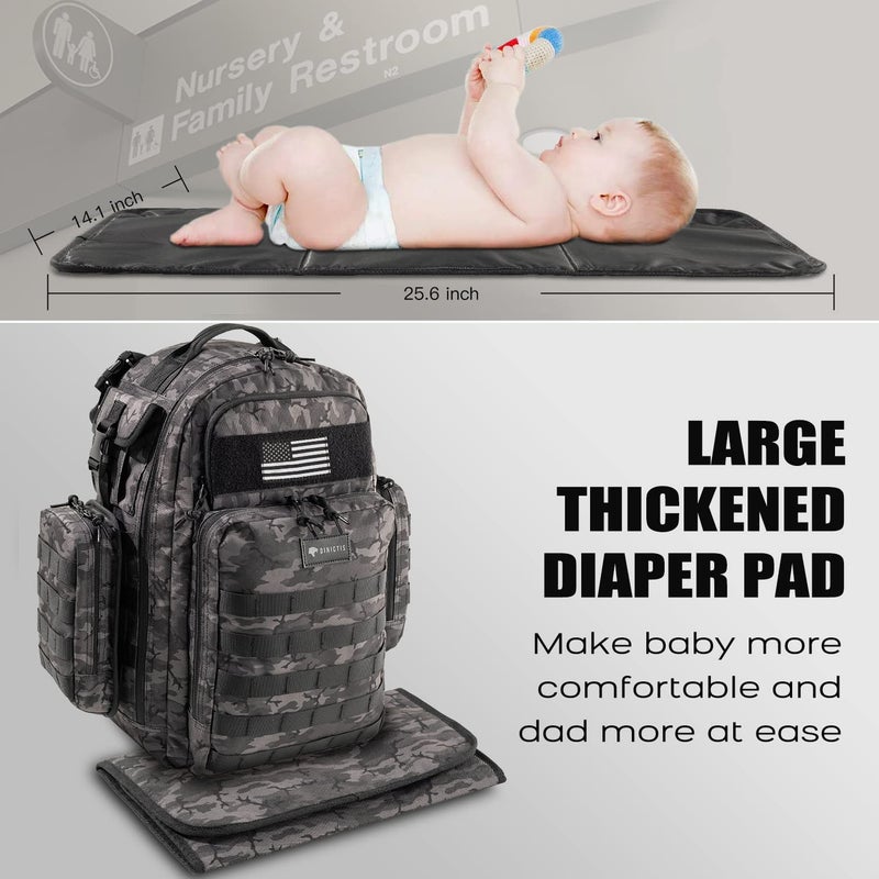 Dinictis Dad Diaper Bag  Mens Diaper Bag Backpack with Diaper Changing Mat  Military Diaper Backpack with Molle Webbing  Waterproof Pouch  Baby Wipes pocket  Insulated Bottle Pockets- Black Camo - Image 5